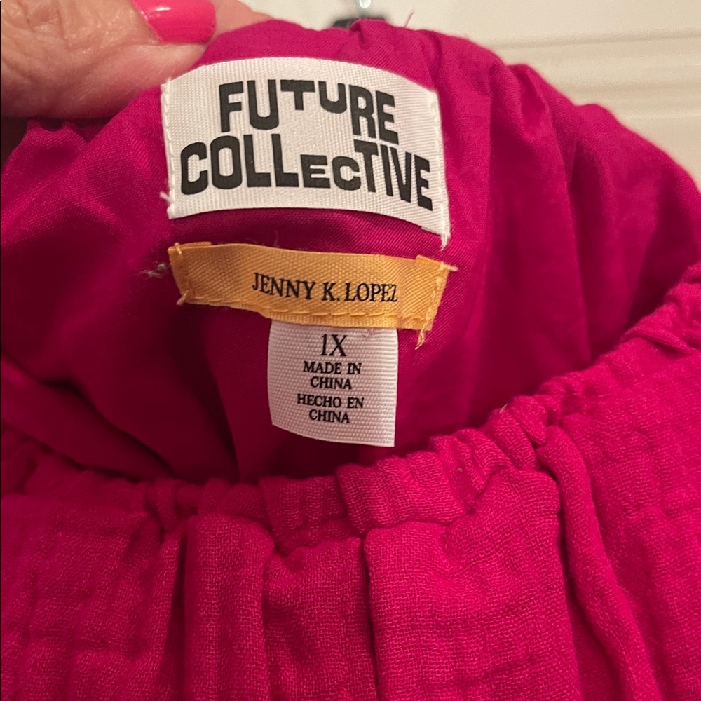 Future Collective Jenny K Lopez Gauze Crop Top w/ Balloon Sleeves Sz 1X - Picture 4 of 4